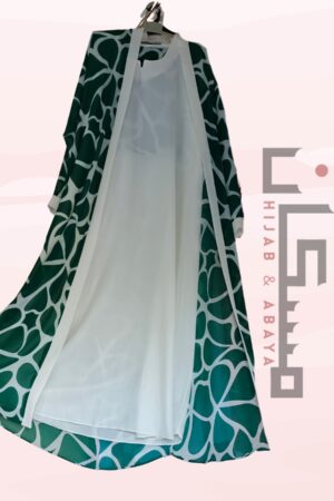 Decent Green Print Open Abaya Set