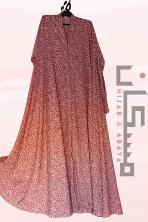 Deep Red Floral Print Abaya